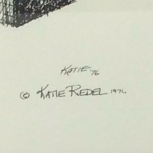 Katie Redel Pen Ink Drawing Southwestern Still Life Pottery Cow Skull Framed - Picture 7 of 7